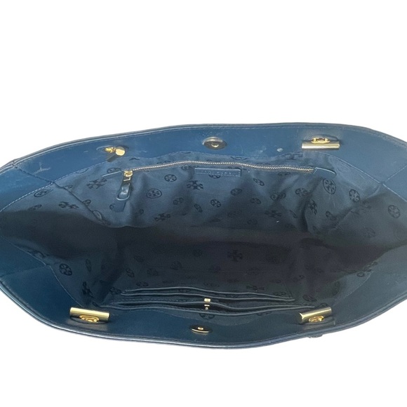 Tory Burch Tote Hudson Bay Navy Blue Gold Chain Bag - Picture 7 of 9